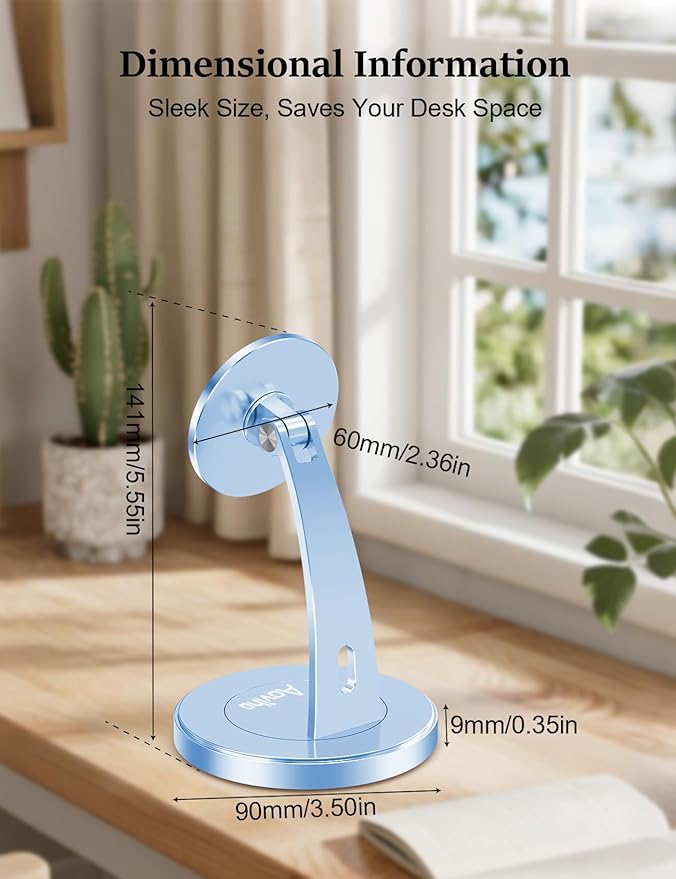 Magnetic Phone Stand for Desk – 360° Rotating Aluminum Phone Holder Stable Desk Stand for Office Home &amp Kitchen Compatible with iPhone 17 Pro Max 16–12 Series and MagSafe Cases Sky Blue