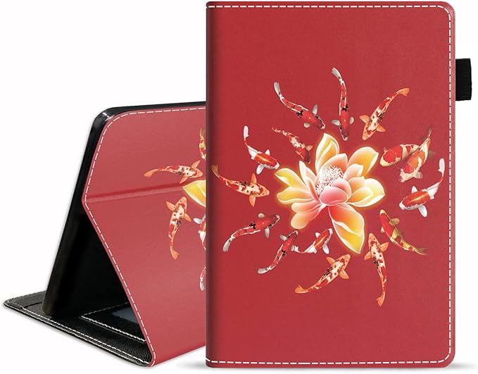 Case for All-New Kindle Fire HD 10/Fire HD 10 Plus Tablet 10.1 inch (11th Generation 2021 Released) - Slim PU Leather Cover with Auto Sleep Wake - Lotus Koi