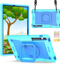 Stand Case for Samsung Galaxy Tab S8 Plus 2022/Tab S7 FE 5G 2021/Tab S7 Plus 2020 12.4 inch 360 Degree Rotating Kickstandwith Hand/Shoulder Strap Rugged Shockproof Cover Aqua Green &amp Blue