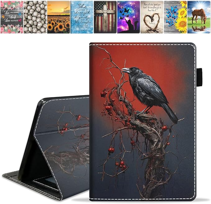 Case for All-New Amazon Kindle Fire HD 10 &amp 10 Plus Tablet (13th/11th Generation 2023/2021 Release) 10.1 - Premium PU Leather Stand Cover with Smart Auto Wake Crow