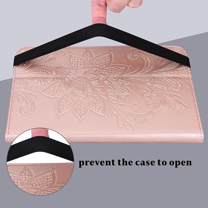 Case for Samsung Galaxy Tab A11+/A11 Plus /A9+/A9 Plus 2025/2023 5G 11 Inch Embossed Lace PU Leather Stand Cover with Elastic Band Card Slots Pen Holder &amp Multi-Angle Viewing - Rose Gold