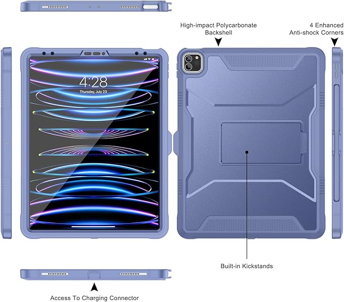Soke Case for iPad Pro 12.9 Inch 6th/5th/4th Generation(2022/2021/2020 Release) Rugged Shockproof Protective Cover with Built-in Kickstand for Apple iPad Pro 12.9 - Lavender Gray