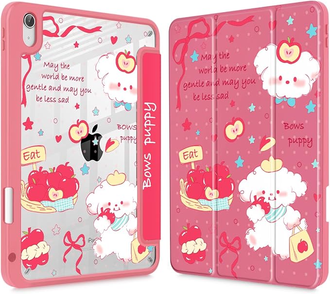 Mektron for 11th Generation iPad 11-inch A16 chip 2025 Cover with Pencil Holder Fit 10th Generation iPad 10.9-inch A14 chip 2022 Shockproof Clear Shell Cute Puppy-Red