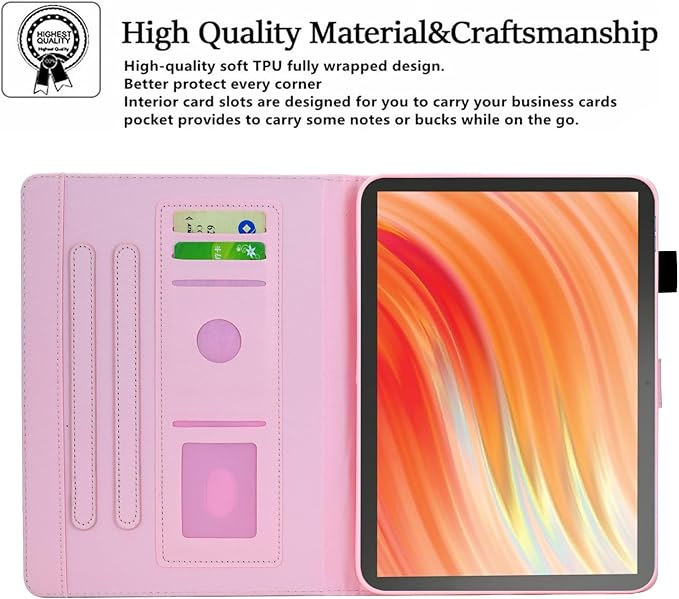Cute Case for All-New Amazon Kindle Fire HD 10 &amp 10 Plus Tablet (13th/11th Generation 2023/2021 Release) 10.1Vegan Leather Slim Folding Stand Cover with Pocket Auto Wake/SleepPink Notebook