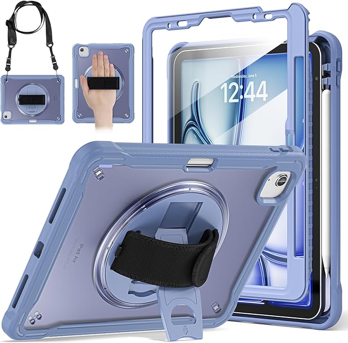 BRAECNstock Case for iPad Air 11-inch M4 2026/ M3 2025/ M2 2024 and Air 5th/4th Gen 10.9‘’ &amp Pro 11-inch 1st-4th 2018-2022 Kids Cover with Pencil HolderScreen ProtectorHandle Stand-Lavender Grey