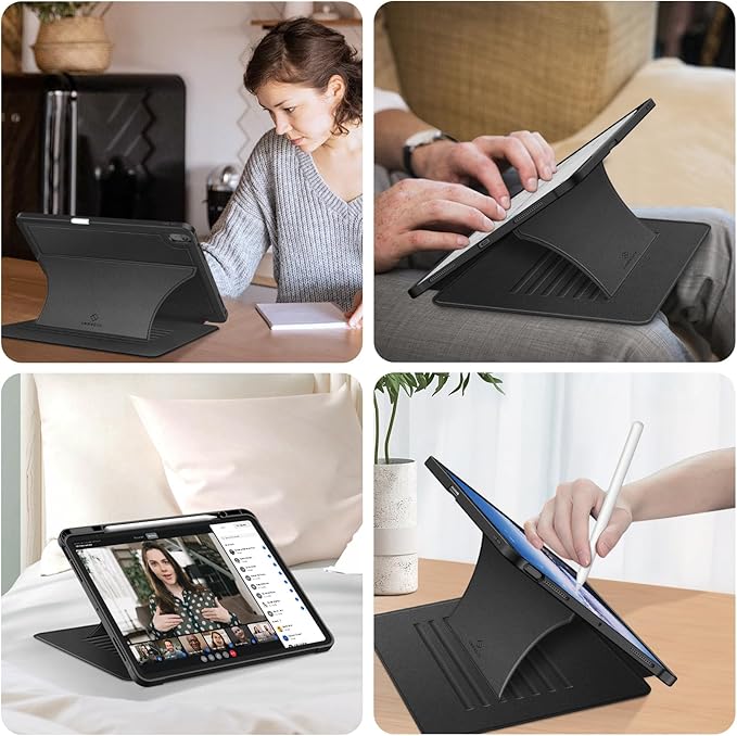 Fintie Magnetic Stand Case for iPad Air 13-inch M4/M3/M2 (2026/2025/2024) - Multiple Angles Shockproof Rugged Soft TPU Cover with Pencil Holder Auto Sleep/Wake Black