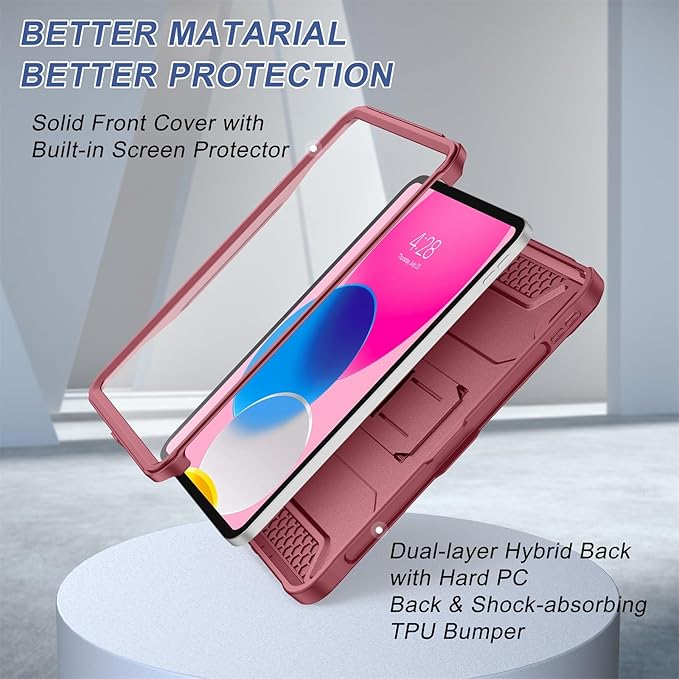 Soke Case for iPad (A16) 11th Generation 11-inch 2025 iPad 10th Generation 10.9-inch 2022 with Built-in Screen Protector and Kickstand Rugged Full Body Protective Cover - Dark Red