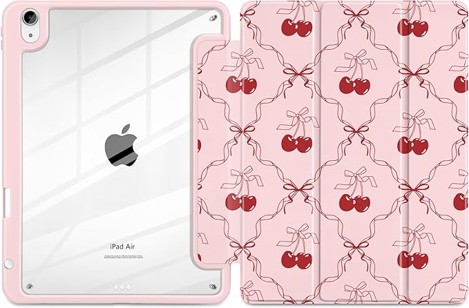 DONGKE Case for iPad Air 11-inch M4 2026 &amp M3 2025 &amp M2 2024 iPad Air 5th/4th Generation 10.9 2022/2020 [Built-in Pencil Holder] Clear Acrylic Back Trifold Stand Smart Cover Ribbon Swirl