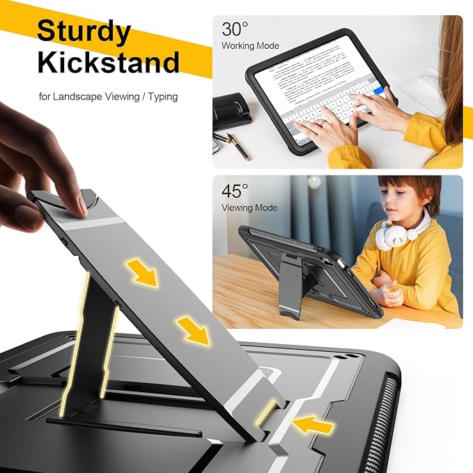 SEYMAC stock Case for iPad (A16) 11th/10th Generation 11''/10.9'' 2025/2022 with Built-in Screen Protector Shoulder Strap Built-in Kickstand Rugged Full Body Shockproof Protective Case Black