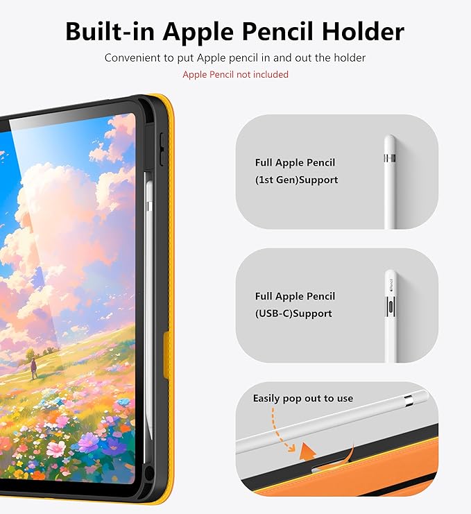 DTTO for iPad A16 Case iPad 11th / 10th Generation Case (2025/2022) 360 Degree Rotating Premium Leather Folio Stand Cover with Pencil Holder Orange