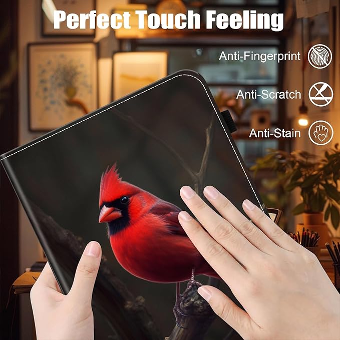 Case for iPad Air 11 Inch M3/M2 (2025/2024) Air 5th/4th 10.9 Inch (2022/2020) Pro 11 4th/3rd/2nd/1stCard Slot PU Leather TPU Case Pen Holder Auto Wake SleepRed Cardinal Bird