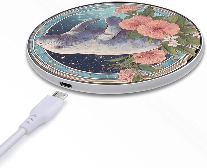 Manatees Hibiscus Flower Phone Charger Magnetic Charging Pad Anti-Slip with USB Cable