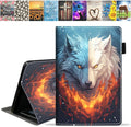 Case for Amazon Kindle Fire HD 10 &amp 10 Plus Tablet (13th/11th Generation 2023/2021 Release) 10.1 - Premium PU Leather Stand Cover with Smart Auto Wake Ice Wolf and Fire Wolf Combined