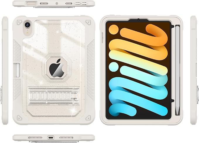 Case for iPad mini A17 Pro for iPad mini 7th/6th Generation Case 8.3 inch 2024/2021 with Pencil Holder/Stand Slim Cover for i Pad Mini 7/6 (Clear Glitter/Starlight)