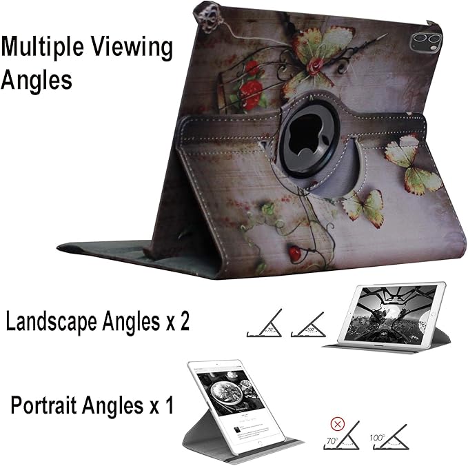 Case For iPad Pro 11 Inch 2020 &amp 2018 [Support 2nd Gen Pencil Charging] Rotating Stand Smart Magnetic Auto Wake Up/Sleep Cover Fit A2228 A2068 A2230 A2231 A2013 A1980 A1979 (Butterfly Flower)