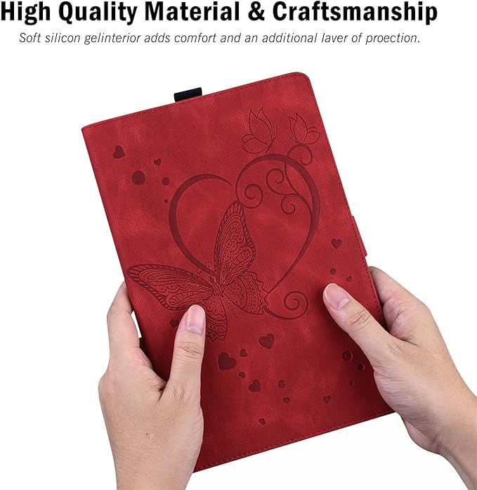 Case for Fire HD 10 Tablet 9th/7th/5th Generation 2019/2017/2015 Release Multiple Angles Viewing Stand Cover Soft TPU Back Cover with Pen Holder and Auto Wake/Sleep Red