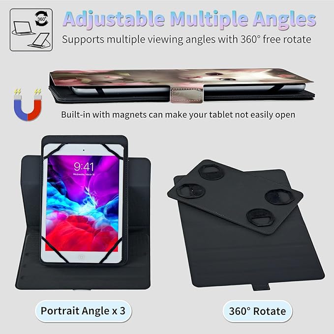 Universal Case for 2024 10 Inch Android 14 Tablets with Octa-Core Lightweight Flip Stand and Adjustable Protective Cover Case for 9 - 10.5 Touchscreen Tablet Flower Cat