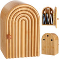 Phone Box 10.2 x 6.7 x 5.9 for Family Time Bamboo Jail 3 Sections Hold 6 Phones with Charging Holes Wood Holder Self Discipline Box Help Kid Adult Focus Back Avoid Addiction(Door-Shaped)