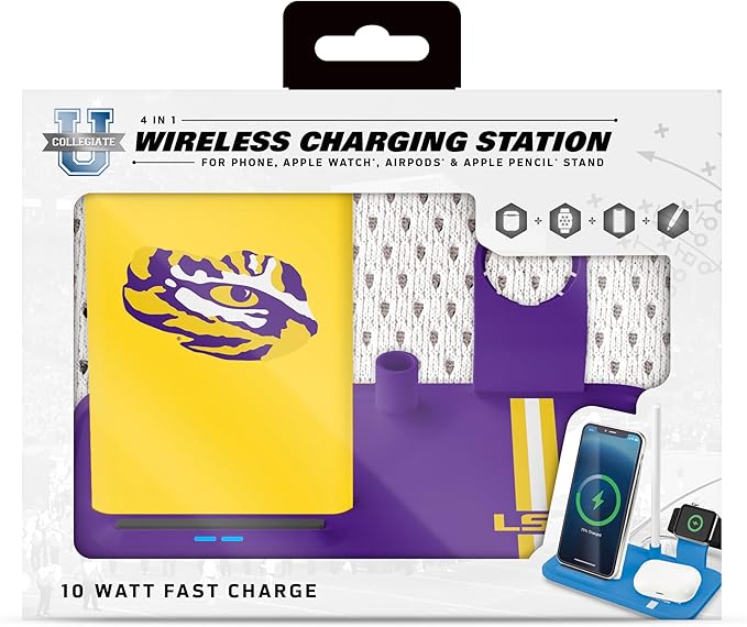 SOAR NCAA 4-in-1 Wireless Charging Docking Station: Fast Charge for iPhone Apple Watch Air Pods &amp Apple Pencil