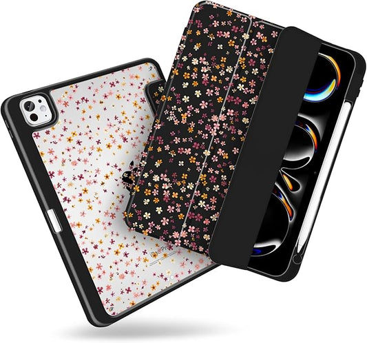 MecBevia Case for iPad Pro 11 inch M5 2025 / M4 2024 (6th/5th Gen) A3357 A3358 A3359 A2836 A2837 A3006 – Built-in Pencil Holder &amp Auto Wake/Sleep Tiny Floral