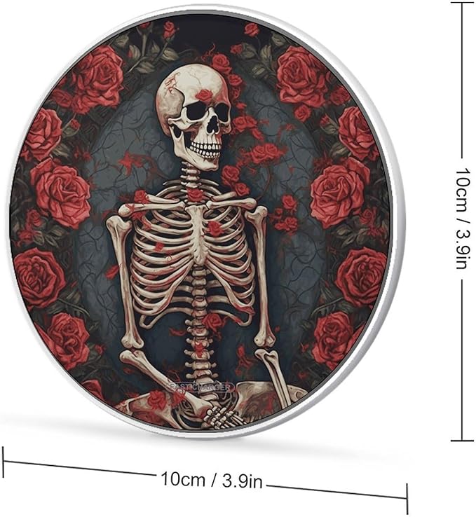 Skeleton with Roses Wireless Charger Fast Wireless Charging Pad with USB Cable 10W Anti-Slip Magnetic Wireless Charger Portable Slim Charger Puck Travel Charging Station