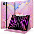 Case for New iPad Pro 12.9 inch 6th/5th/4th/3rd Generation 2022/2021/2020/2018 12.9'' ipad Pro Leather Folio Protective Cover 6/5/4/3 Gen with Pencil Holder Auto Wake/Sleep Marble Pink