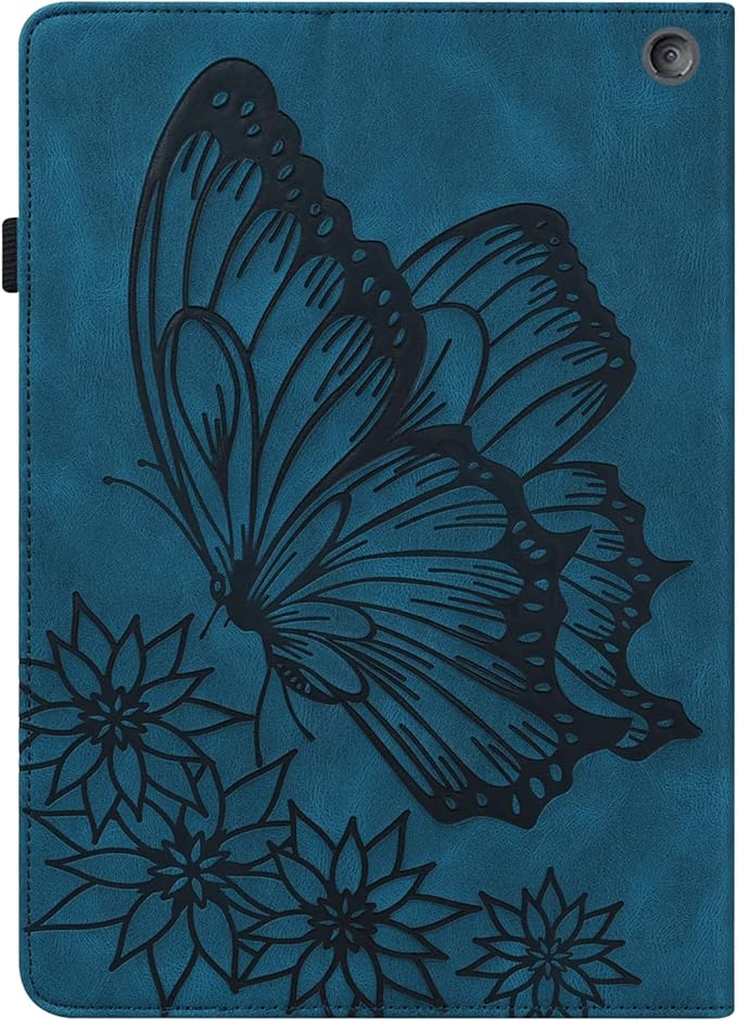 for Amazon Kindle Fire HD 10 &amp HD 10 Plus Case 13th/11th Generation 10.1 inch (2023/2021) Folio Stand Embossed PU Leather Wallet Cover with Pencil Holder/Card Pockes Blue Flower Butterfly