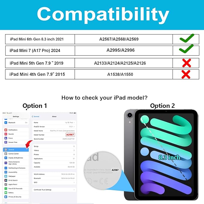 Case for iPad mini 7 (A17 Pro)/ Mini 6 8.3 INCH: TPU Cover for iPad mini 7th/6th Generation 8.3 Inch with Screen Protector- Stand + Handle + Shoulder Strap + Pencil Holder- Blue