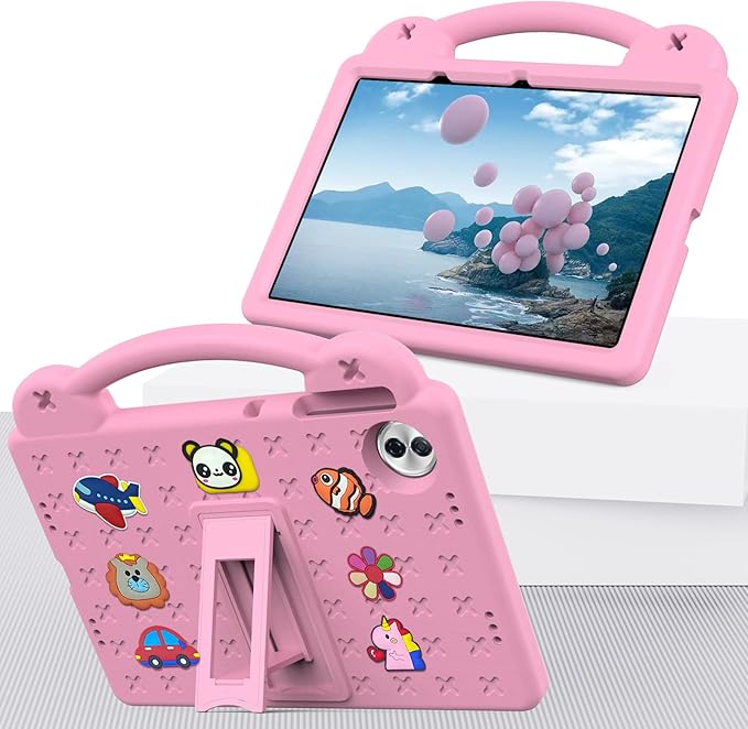 Compatible with Honor Pad 10 2025 12.1 inch Tablet Case Kids Friendly Universal Lightweight Shockproof Protective Case with Shoulder Strap &amp Stand Handle Pink