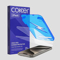 COKER 2PACK Tempered Glass Screen Protector Designed for iPhone 15 Pro Rounded Edge 9H Hardness Shatterproof Anti-Scratch Anti-Fingerprint Touch Sensitive Easy Installation