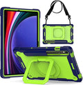 Case for Galaxy Tab S9 FE+/Tab S9+ 12.4 inch Rugged Armor Heavy Duty Hybrid Cover with Adjustable Stand and Handle for Tab S9 Plus 12.4 with Shoulder Strap and S Pen Holder (Blue/Green)