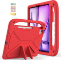 Kids Case for Apple iPad Air 13 inch Tablet M4/M3/M2 (2026/2025/2024) with Pencil Holder Anti-Slip Handle Slim Lightweight Stand Shockproof Soft EVA Protective Silicone Bumper Cover Red