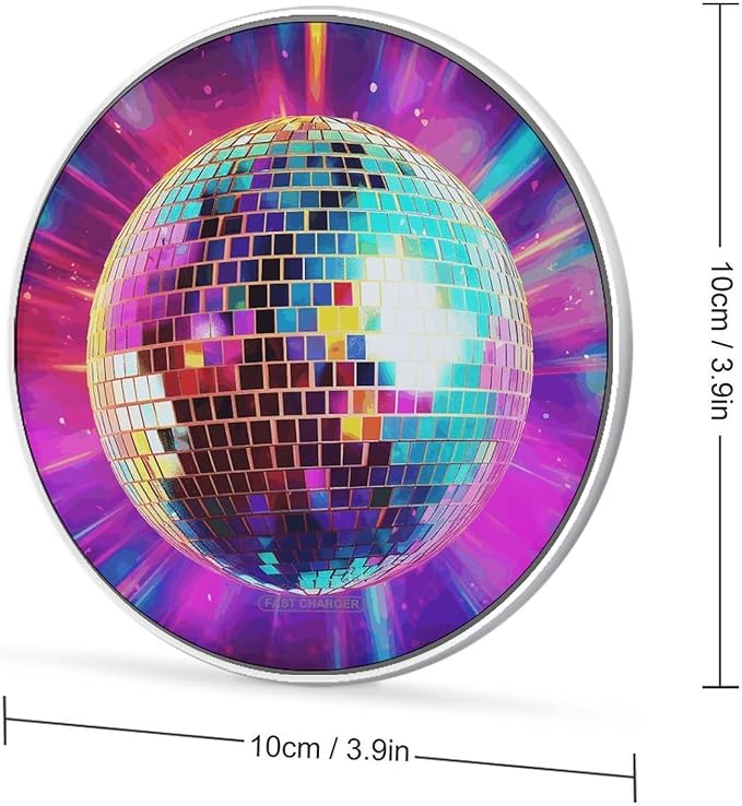 Space Disco Ball Wireless Charger Fast Wireless Charging Pad with USB Cable 10W Anti-Slip Magnetic Wireless Charger Portable Slim Charger Puck Travel Charging Station