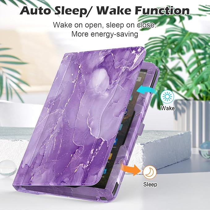 Case for 10 &amp 10 Plus Tablet (13th/ 11th Generation 2023/2021 Released) 360 Degree Rotating Stand PU Leather Cover with Pencil Holder Auto Sleep/Wake Pocket Design Marble Purple