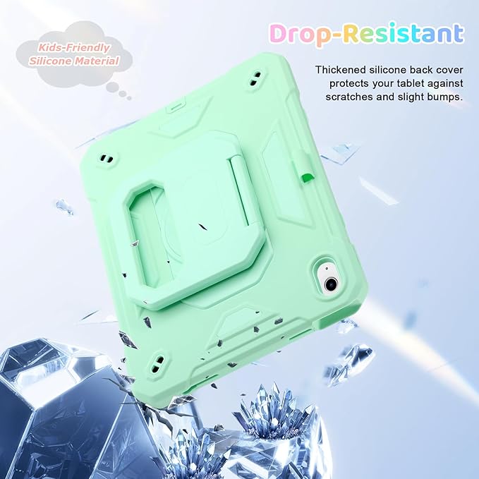 Case for iPad (A16) 2025 11th Gen 10.9'' iPad 10th Generation 2022 10.9'' with Tempered Glass Screen Protector Rugged Kid Case with Shoulder Strap/Pencil Holder/Folding Stand (Mint Green)