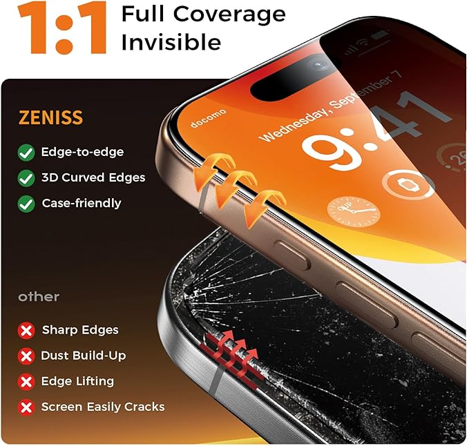 NeverBreak 9H+ Hardness for iPhone 16 Pro Privacy Screen Protector 12FT Military Grade Protection (Scratch Shatter Drop Resistance) Tempered Glass Full Coverage 6.3 2 Pack with De-Bubble Card