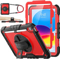 SEYMAC stock Case for iPad (A16) 11th/10th Generation 11''/10.9'' 2025/2022 Full-Body Drop Protection Case with Screen Protector &amp360° Rotate Hand Strap/Stand Red+SiliconeBlack