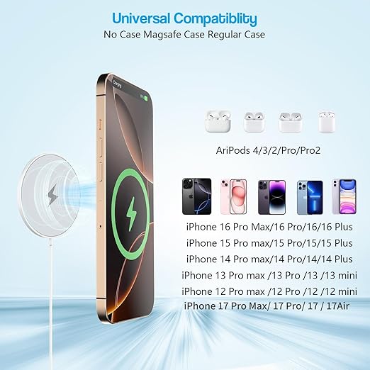 10FT Magnetic Wireless Charger15W Fast Apple Mag-Safe Charger for iPhone 17/16/15 PD with USBC Apple Fast Charging Block 10Foot Quick Charge for iPhone 17/17 Air/17 16 15 Pro/Pro Max/14/13/12/AirPods