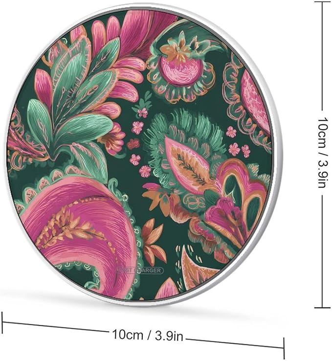 Vintage Paisley Fast Portable Charger 10W Funny Graphic Phone Charging Pad with USB Cable