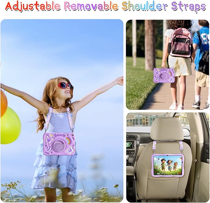 for Samsung Galaxy Tab A9 Plus Case Kids Girls Galaxy Tab Case with Screen Protector Kickstand Shoulder Strap Butterfly Shockproof Cover for Samsung A9 Plus Tablet Cover 11 inch 2023
