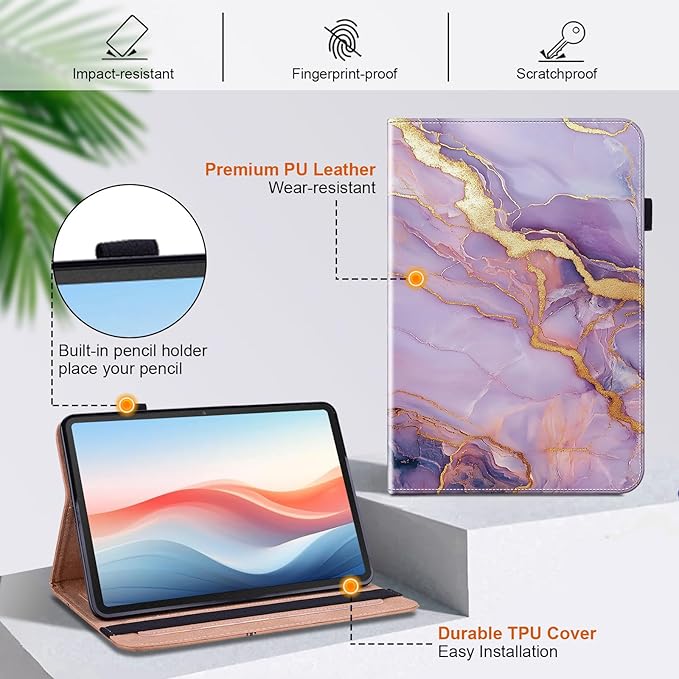 Case for iPad Pro 13 Inch (M5/M4) 2025/2024 Auto Wake/Sleep with Pencil Holder Multiangle Stand Wallet Design CoverPurple Marble