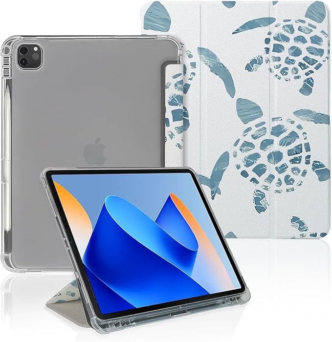 Green Sea Turtles Case Compatible with iPad 9th 8th 7th Generation 10.9 Inch 2021/2019/2018Funny Cover with Trifold Stand + Pencil Holder for Boys GirlsiPad Pro 11inch 2024