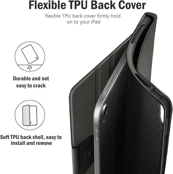 Antbox Case for iPad (A16) 11th Generation 11'' 2025/iPad 10th Generation 10.9'' 2022 with Built-in Pencil Holder Auto Sleep/Wake Function PU Leather Smart Cover (Black)