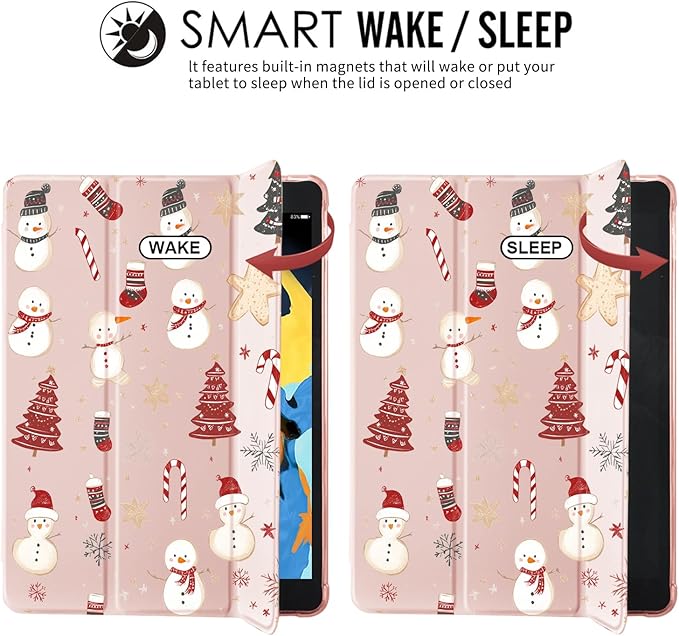 JOYLAND Pad Case for iPad Air 4/Air 5 10.9 with Pencil Holder-Auto Wake/SleepChristmas Tree&ampSnowman Pattern Anti-Scratch Shockproof Premium Folio Stand Case for iPad Air 11 inch (2024)
