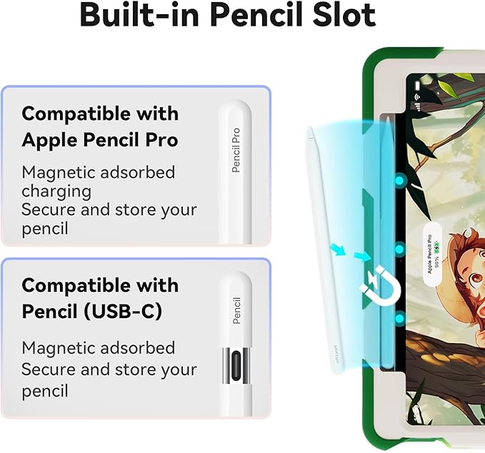 ACEMO for iPad Air 13 Inch Case M3 2025 &amp iPad Air 13 Inch M2 2024 with Pencil Holder/ 360° Rotating Kickstand/Grip Handle/Shoulder Strap for Kids Girls Heavy Duty Rugged Protective Cover Green