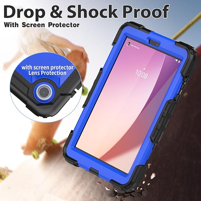 HXCASEAC Case for Lenovo Tab M8 4th Gen 2024/2023 (TB-301FU TB-300FU) with Screen Protector/Rotating Hand Strap/Sturdy Stand Protective HD Cover for Lenovo M8 Tablet Case 8 inch Blue