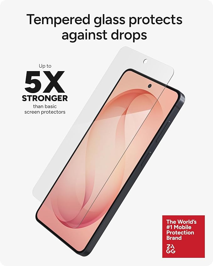 ZAGG Glass Elite Samsung Galaxy S26+ Screen Protector - 5x Stronger Tempered Glass Fingerprint Scanner Compatible 30% Recycled Glass InvisibleShield Easy Install PerfectFit