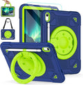 for iPad (A16) 11th Generation Case 11 Inch 2025 iPad 10th Generation case 10.9 Inch 2022 Shockproof Case with Screen Protector 360° Rotating Stand Shoulder Strap Pencil Holder