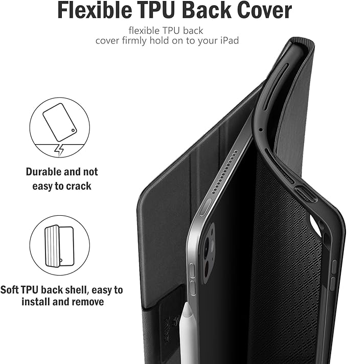 Antbox for iPad Pro 11 Inch Case M5 2025/M4 2024 Built-in Pencil Holder Fully Supports Pencil Pro/USB-C Auto Sleep/Wake Function Vegan Leather (Black)