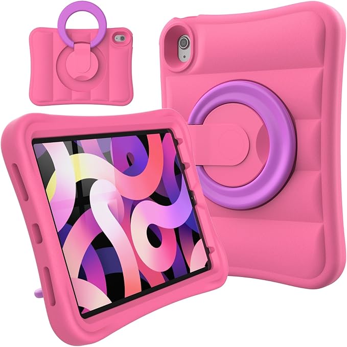 MRWHO Kids Case for iPad Air 5th 4th Generation 10.9 inch – Lightweight Rotating Stand Folding Handle Rugged Cover for Apple ipad Air 5 4 Gen Girls Boys Pink